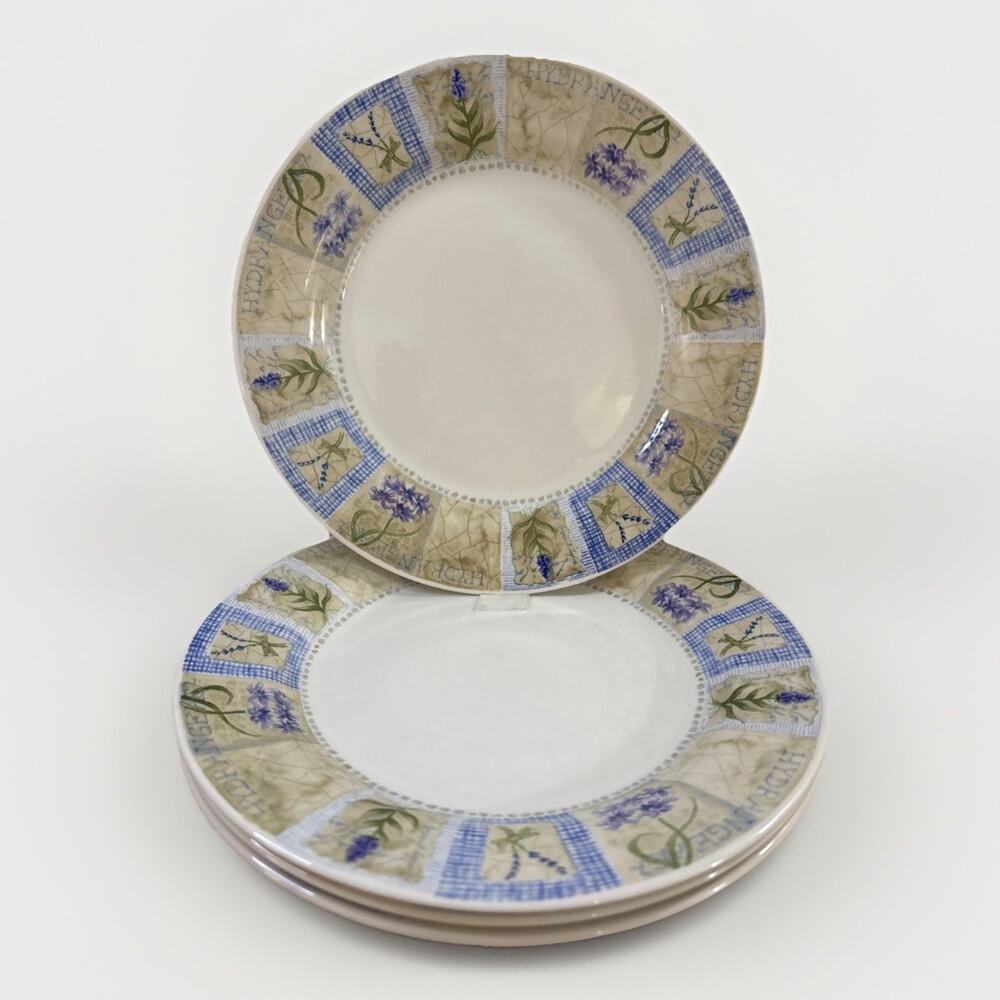 Set of 4 Pier 1 Hydrangea England Angleterre Dinner Plates 10 1/4”